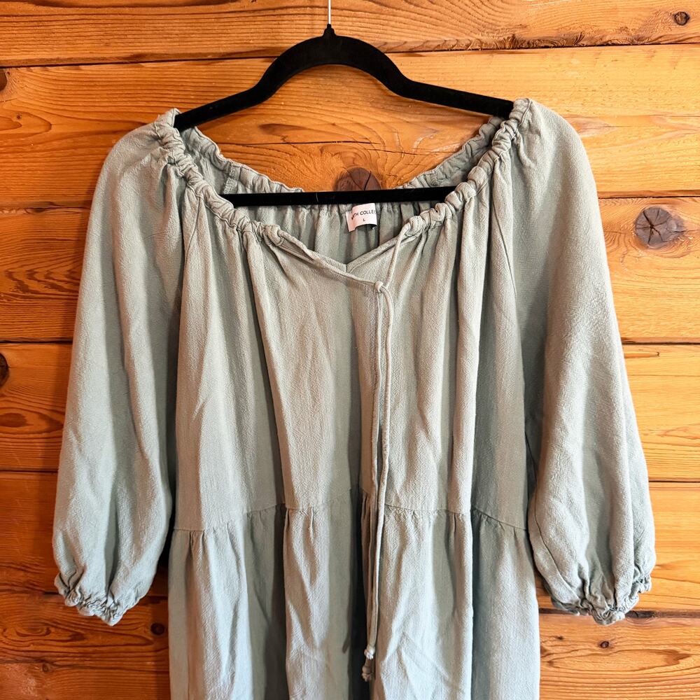 Worth Collective Avery Tiered Linen-Blend Midi Dress in Sage Large - Picture 3 of 7